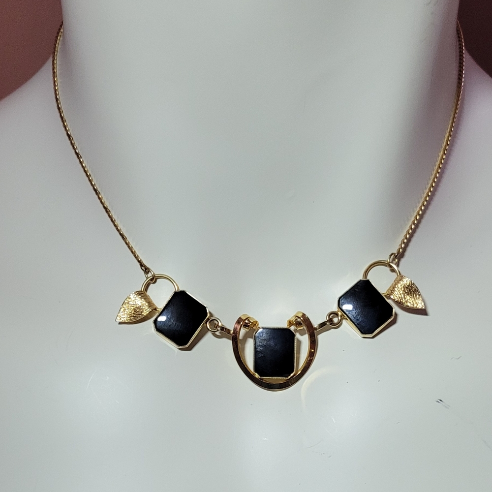 Gold filled necklace and onyx.